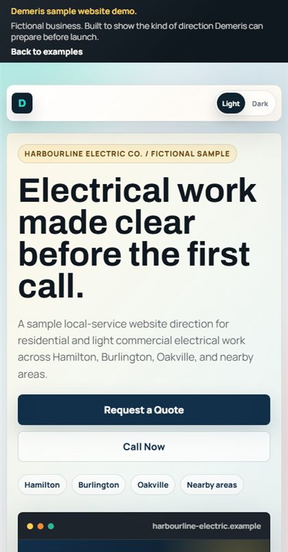 Mobile screenshot of the fictional electrician quote path